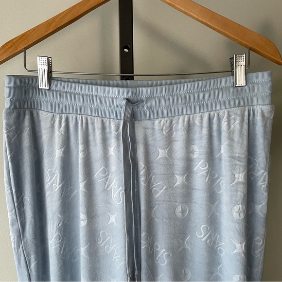 Paris Hilton Velvet Velour Track Lounge Pants Embellished Rhinestones Baby Blue - Picture 9 of 9